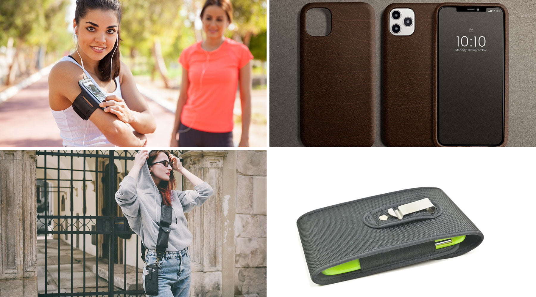Collage of cell phone carrying options